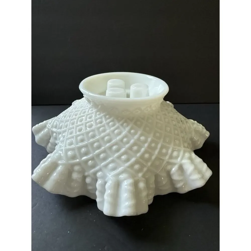 Fenton Hobnail White Milk Glass Double Crimped Ruffled Vase Vintage Pedestal